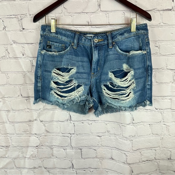 KanCan Blue Distressed Jean cut off Shorts sz 7 27 boho festival beach raw hem - Picture 1 of 8